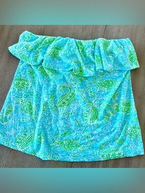 Lilly Pulitzer XL Strapless Ruffle Top Crab Print Resort Beach